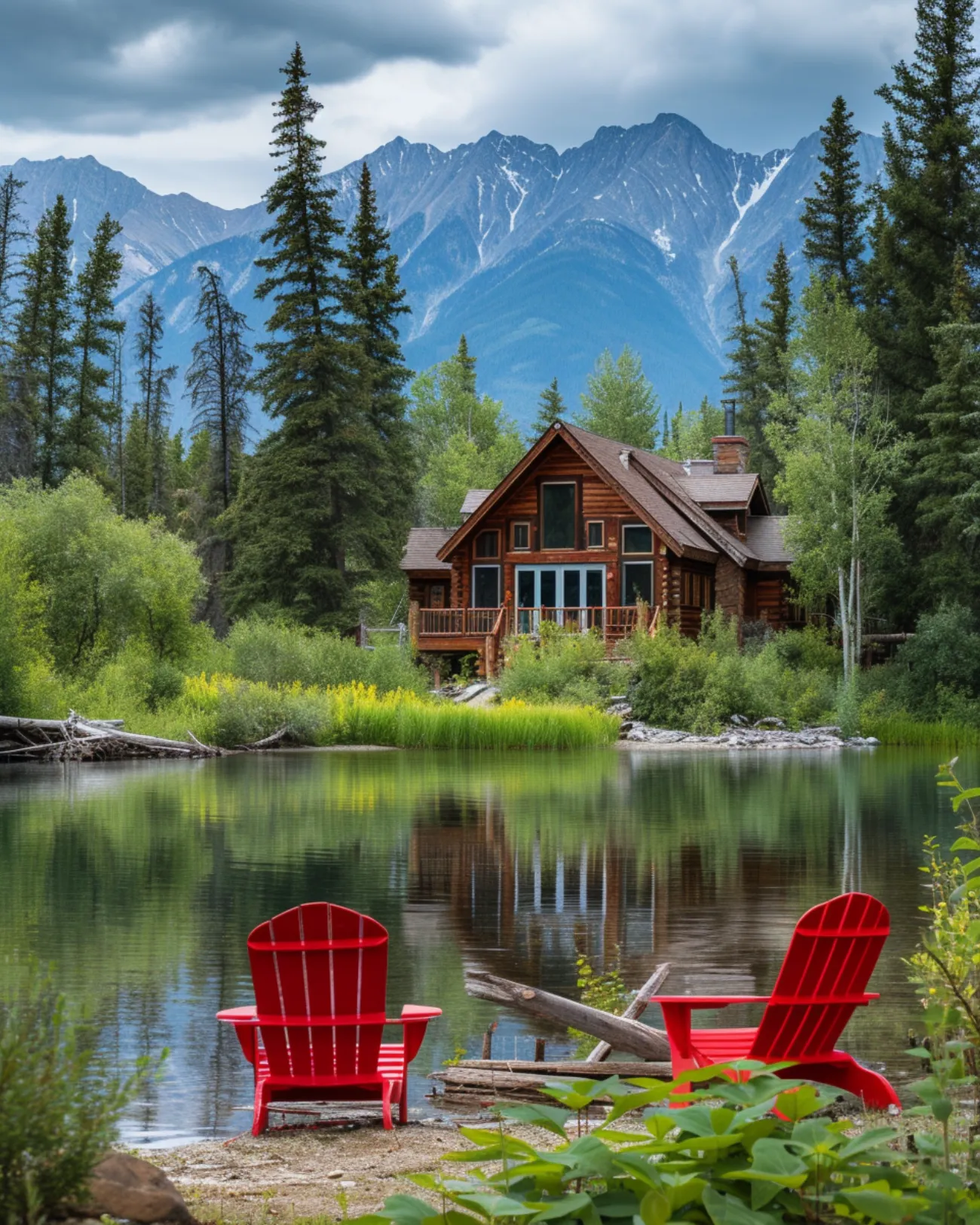 A log home on a mountain lake in the Kootenays